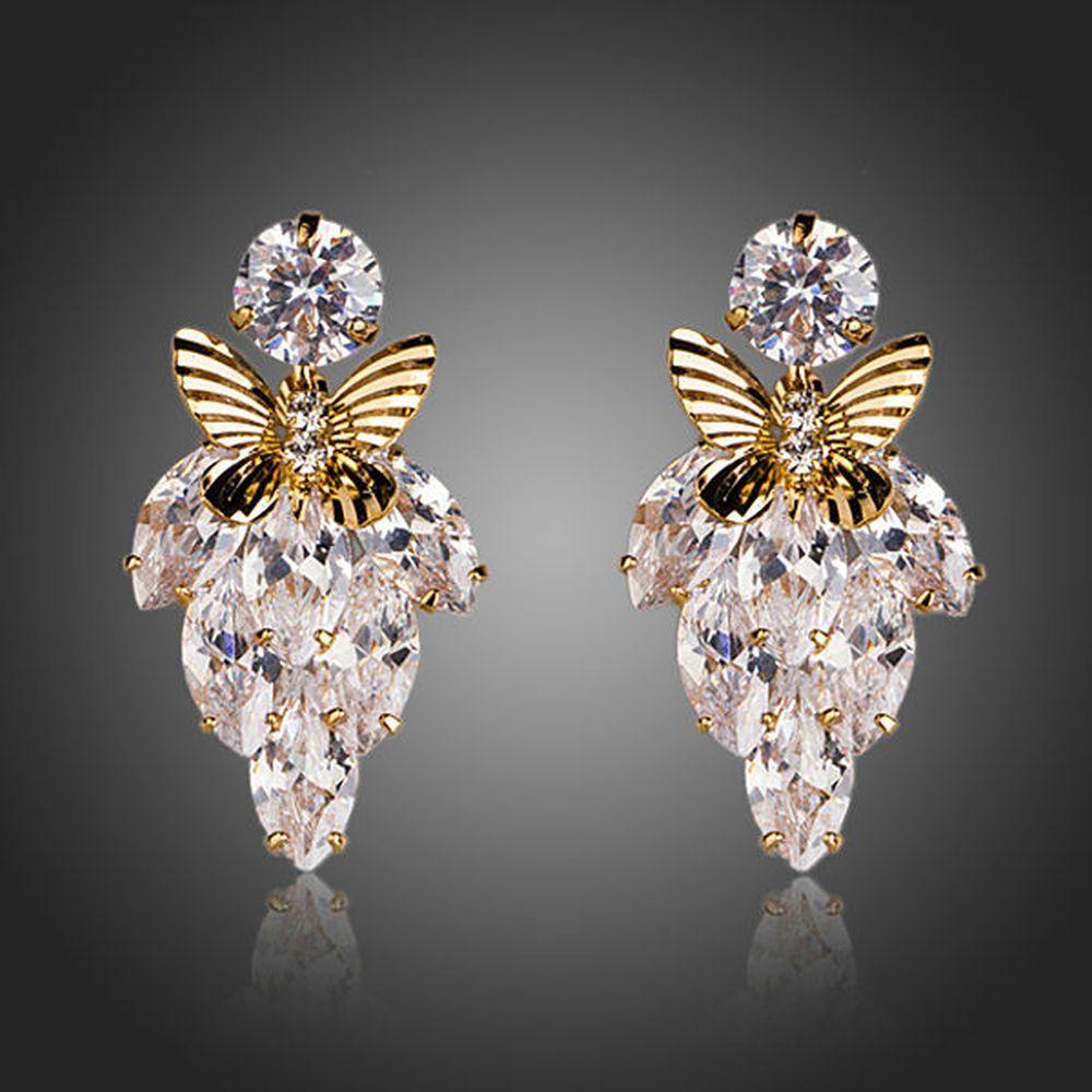 Butterfly On Leaf Drop Earrings - KHAISTA Fashion Jewellery