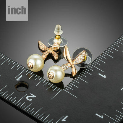 Butterfly With Pearl Drop Earrings - KHAISTA Fashion Jewellery