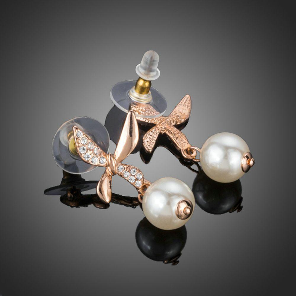 Butterfly With Pearl Drop Earrings - KHAISTA Fashion Jewellery