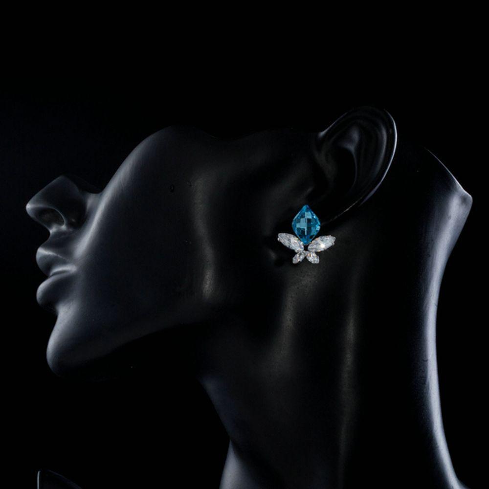 Butterfly With Sea Blue Crystal Stud Earrings - KHAISTA Fashion Jewellery