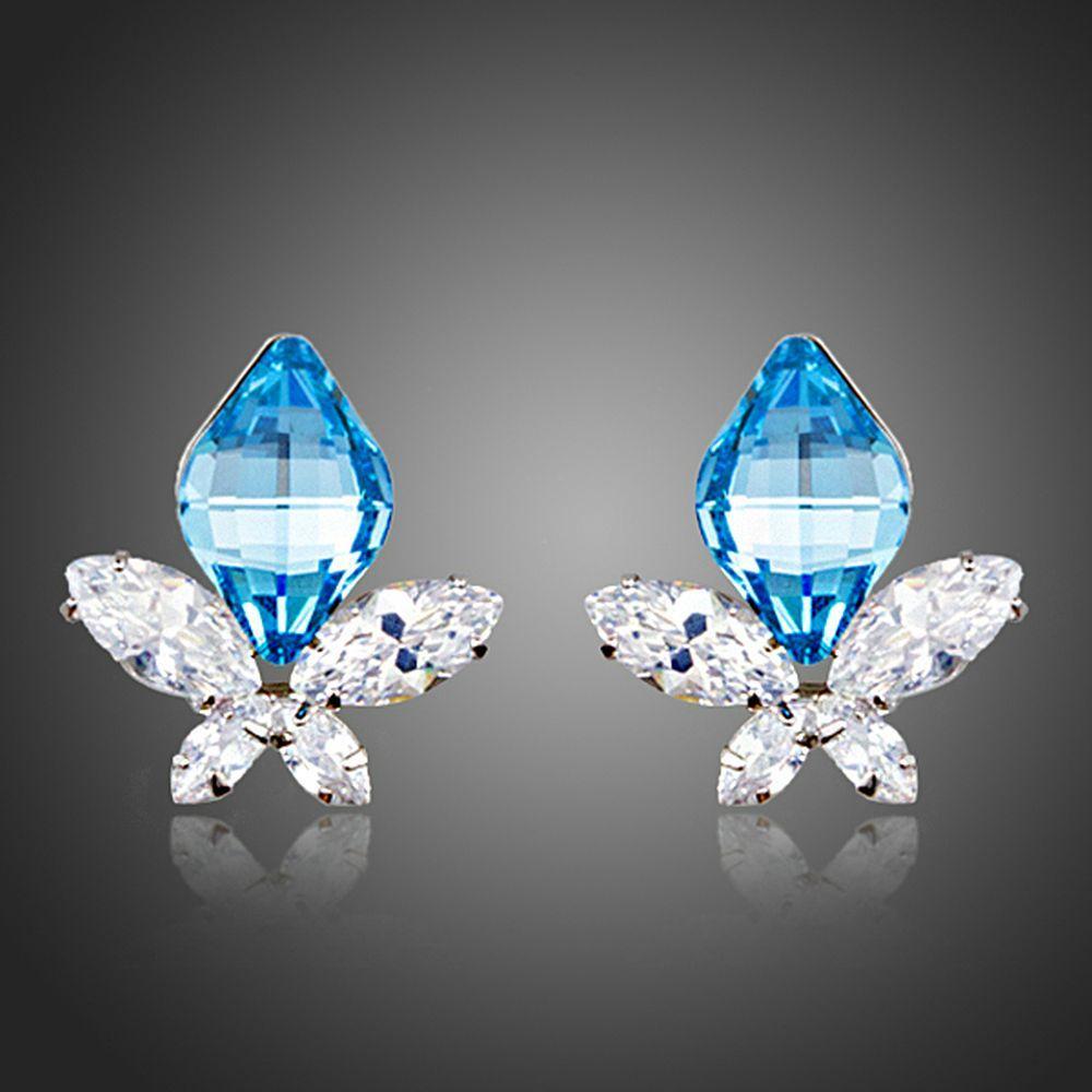 Butterfly With Sea Blue Crystal Stud Earrings - KHAISTA Fashion Jewellery