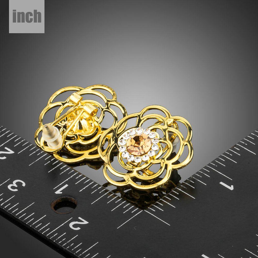 Champagne Austrian Crystals Stud Earrings -KPE0297 - KHAISTA Fashion Jewellery