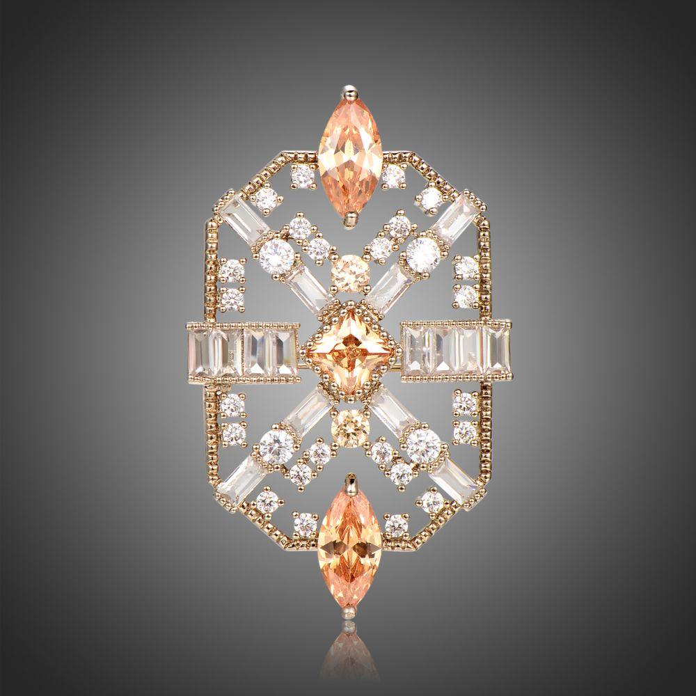 Champagne Clear Zircon Brooch -KFJB0112 - KHAISTA1