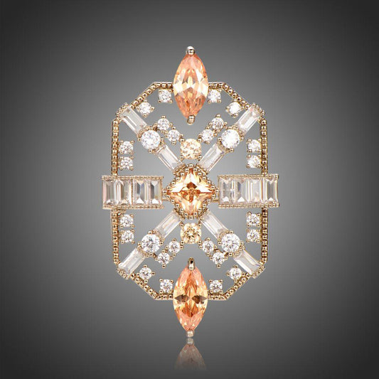 Champagne Clear Zircon Brooch -KFJB0112 - KHAISTA1