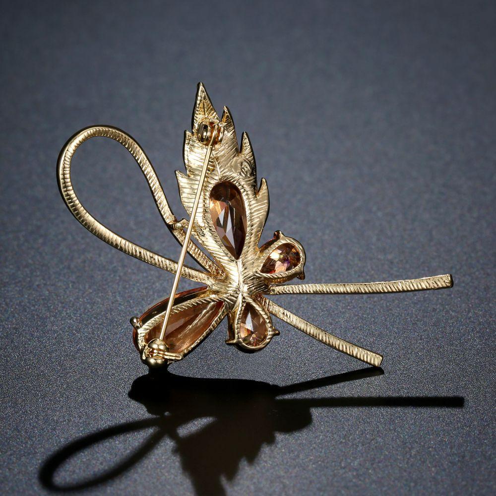 Champagne Cubic Zirconia Butterfly Brooch - KHAISTA Fashion Jewellery