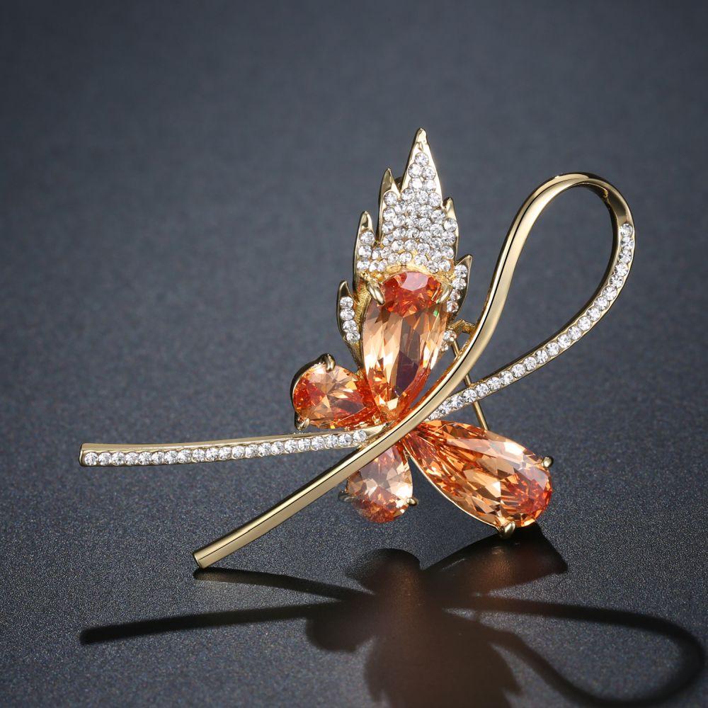 Champagne Cubic Zirconia Butterfly Brooch - KHAISTA Fashion Jewellery