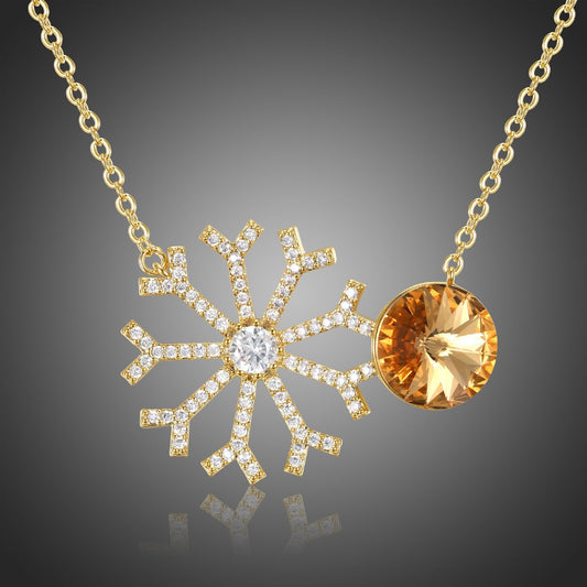 Champagne Cubic Zirconia Snowflake Pendant KPN0275 - KHAISTA Fashion Jewellery