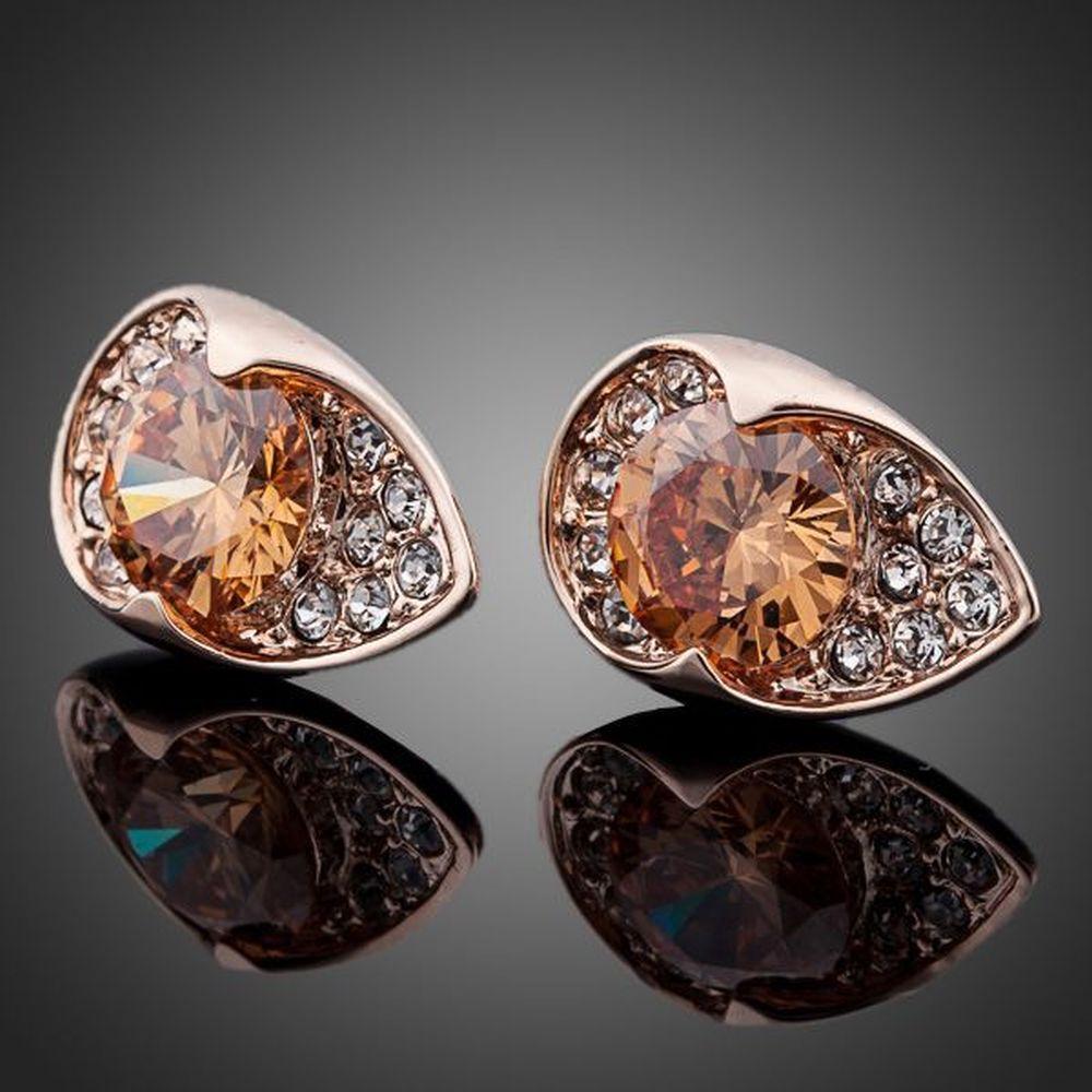 Champagne Cubic Zirconia Stud Earrings - KHAISTA Fashion Jewellery