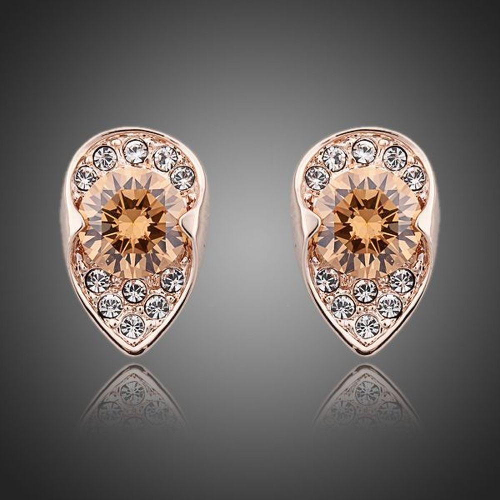 Champagne Cubic Zirconia Stud Earrings - KHAISTA Fashion Jewellery