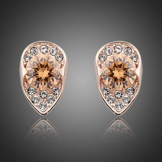 Champagne Cubic Zirconia Stud Earrings - KHAISTA Fashion Jewellery