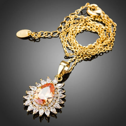 Champagne Cubic Zirconia Sunflower Pendant Necklace KPN0227 - KHAISTA Fashion Jewellery
