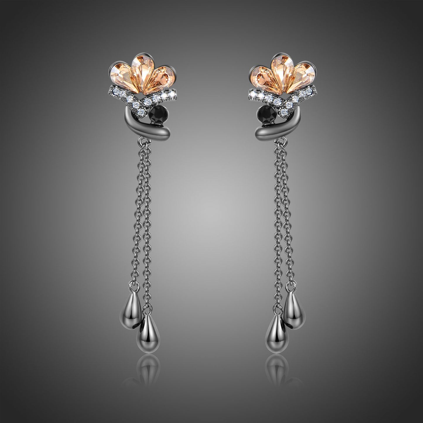 Champagne Flower Drop Earrings -KPE0368 - KHAISTA Fashion Jewellery