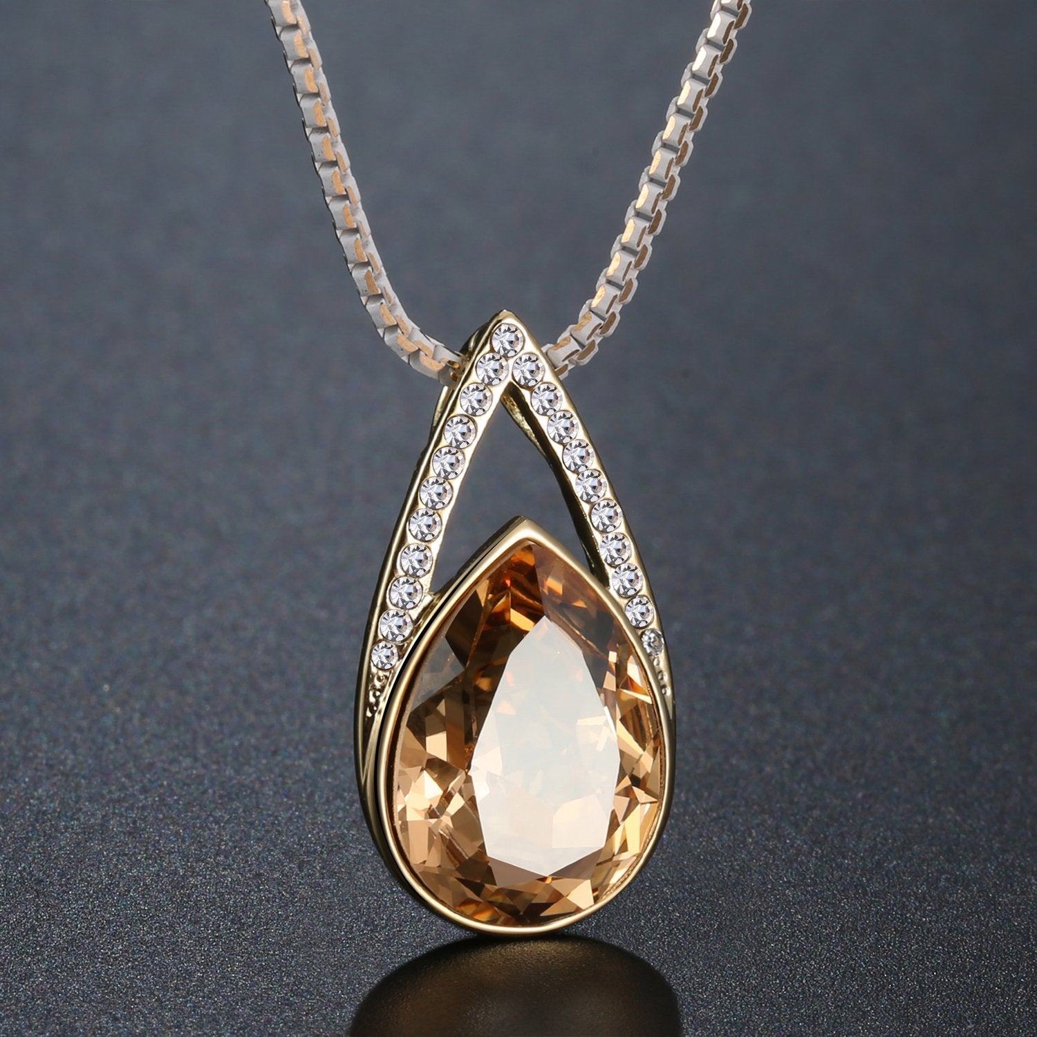 Champagne Pear Shape Necklace KPN0267 - KHAISTA Fashion Jewellery