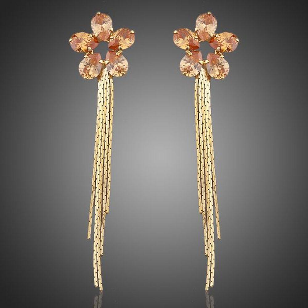 Champagne Sunflower Drop Earrings -KPE0037 - KHAISTA Fashion Jewellery