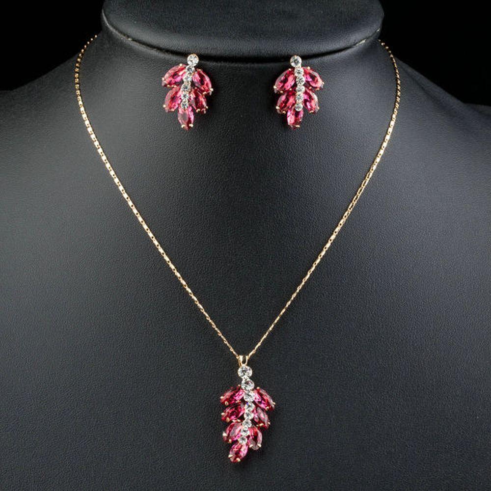 Cherry Cubic Zirconia Drop Earrings & Necklace Set - KHAISTA Fashion Jewellery