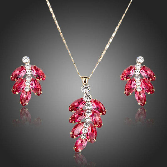 Cherry Cubic Zirconia Drop Earrings & Necklace Set - KHAISTA Fashion Jewellery