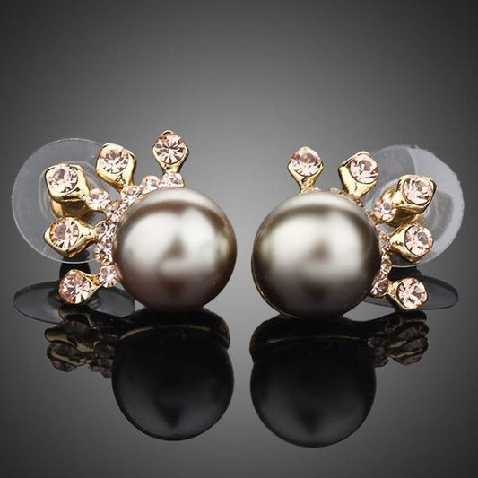 Chocolate Pearl Crown Stud Earrings - KHAISTA Fashion Jewellery