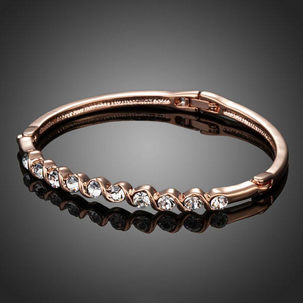 Classic Rose Gold Plated Crystal Bangle - KHAISTA Fashion Jewellery