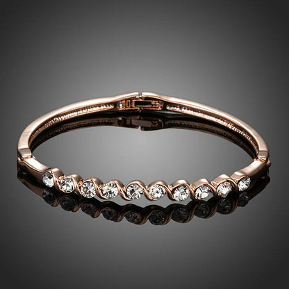 Classic Rose Gold Plated Crystal Bangle - KHAISTA Fashion Jewellery