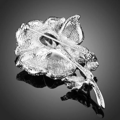 Clear Cubic Zirconia Artistic Leaf Flower Brooch - KHAISTA Fashion Jewellery