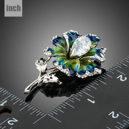 Clear Cubic Zirconia Artistic Leaf Flower Brooch - KHAISTA Fashion Jewellery