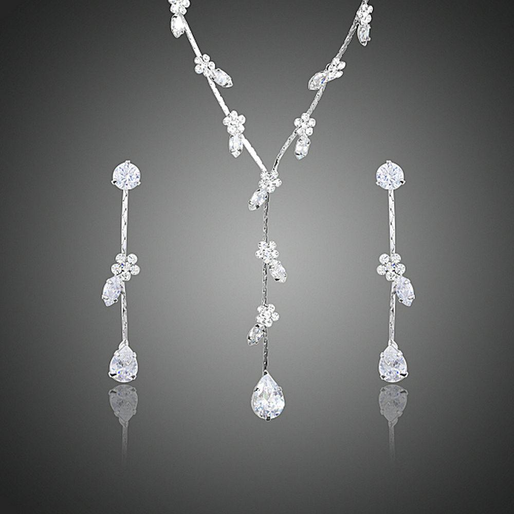 Clear Cubic Zirconia Small Flower Water Drop Jewelry Set - KHAISTA Fashion Jewellery