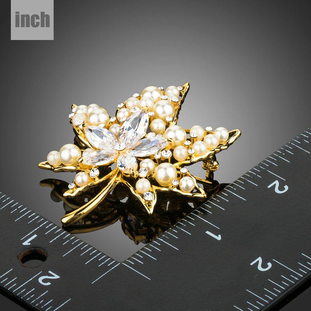 Clear Cubic Zirconia Stone Maple Leaf Shape Brooch - KHAISTA Fashion Jewellery