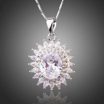 Clear Cubic Zirconia Sunflower Necklace KPN0201 - KHAISTA Fashion Jewellery