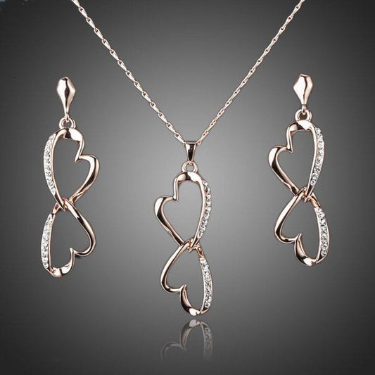 Connected Hearts Jewelry Set (Drop Earrings + Necklace Set) - KHAISTA Fashion Jewellery