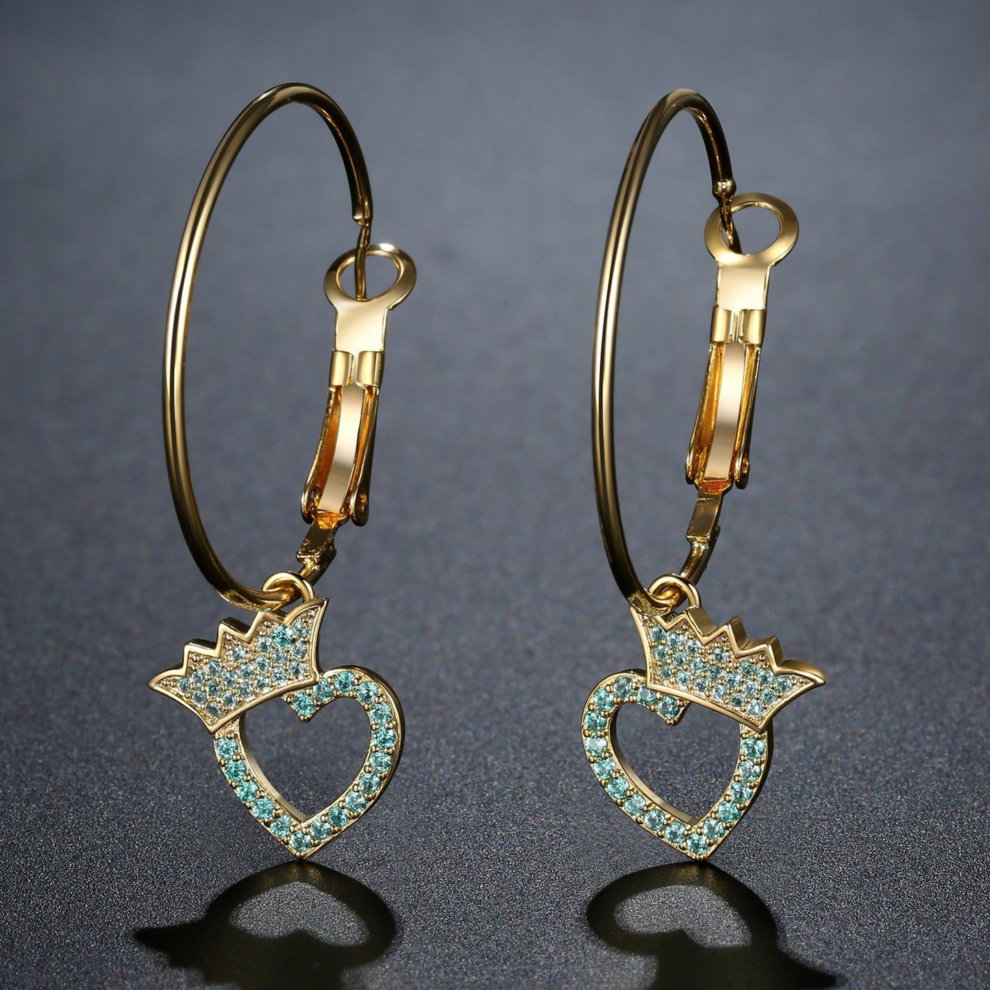 Crown Heart Dangle Earrings -KPE0399 - KHAISTA Fashion Jewellery