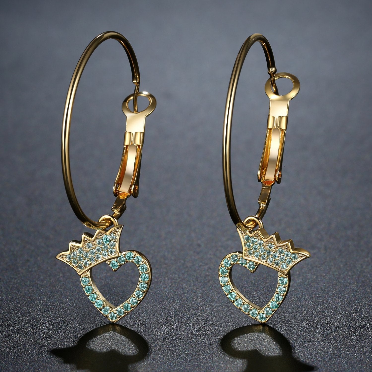 Crown Heart Dangle Earrings -KPE0399 - KHAISTA Fashion Jewellery