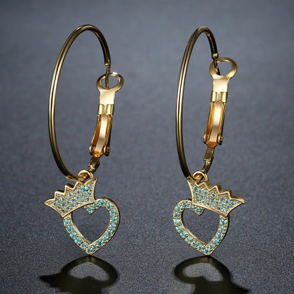 Crown Heart Dangle Earrings -KPE0399 - KHAISTA Fashion Jewellery