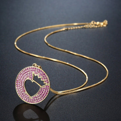 Crown Heart Hollow Round Pendant Necklace KPN0269 - KHAISTA Fashion Jewellery