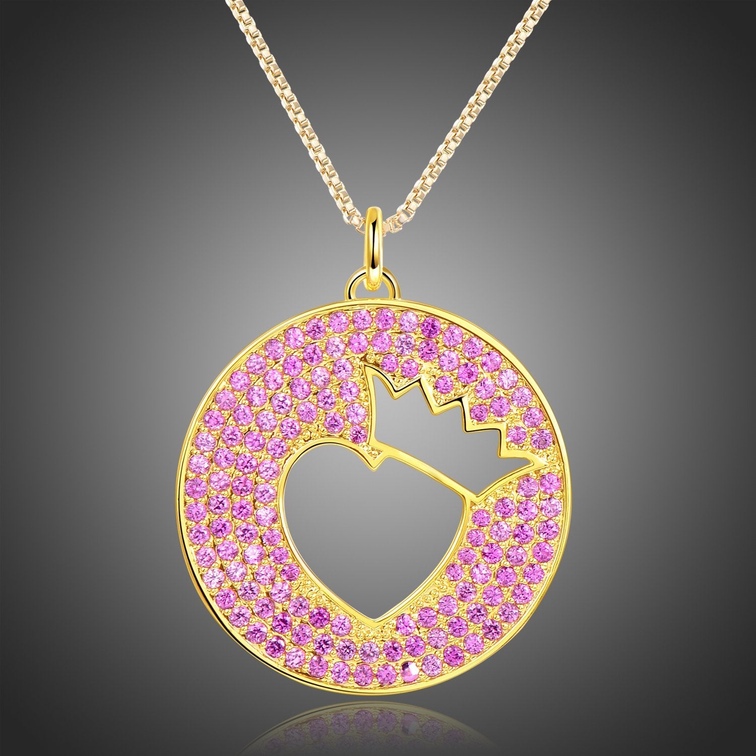 Crown Heart Hollow Round Pendant Necklace KPN0269 - KHAISTA Fashion Jewellery