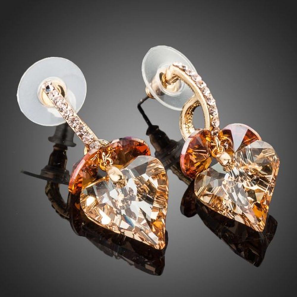 Crystal Caramel Heart Drop Earrings - KHAISTA Fashion Jewellery