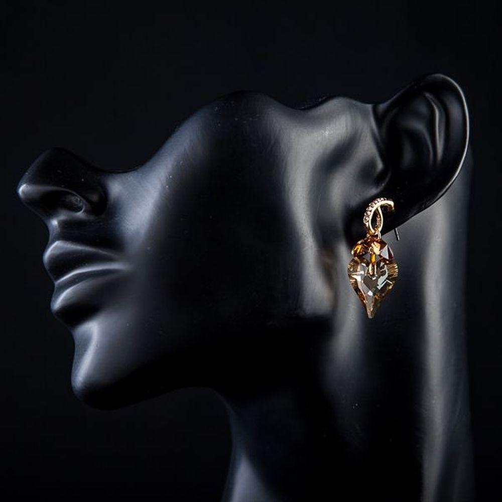 Crystal Caramel Heart Drop Earrings - KHAISTA Fashion Jewellery