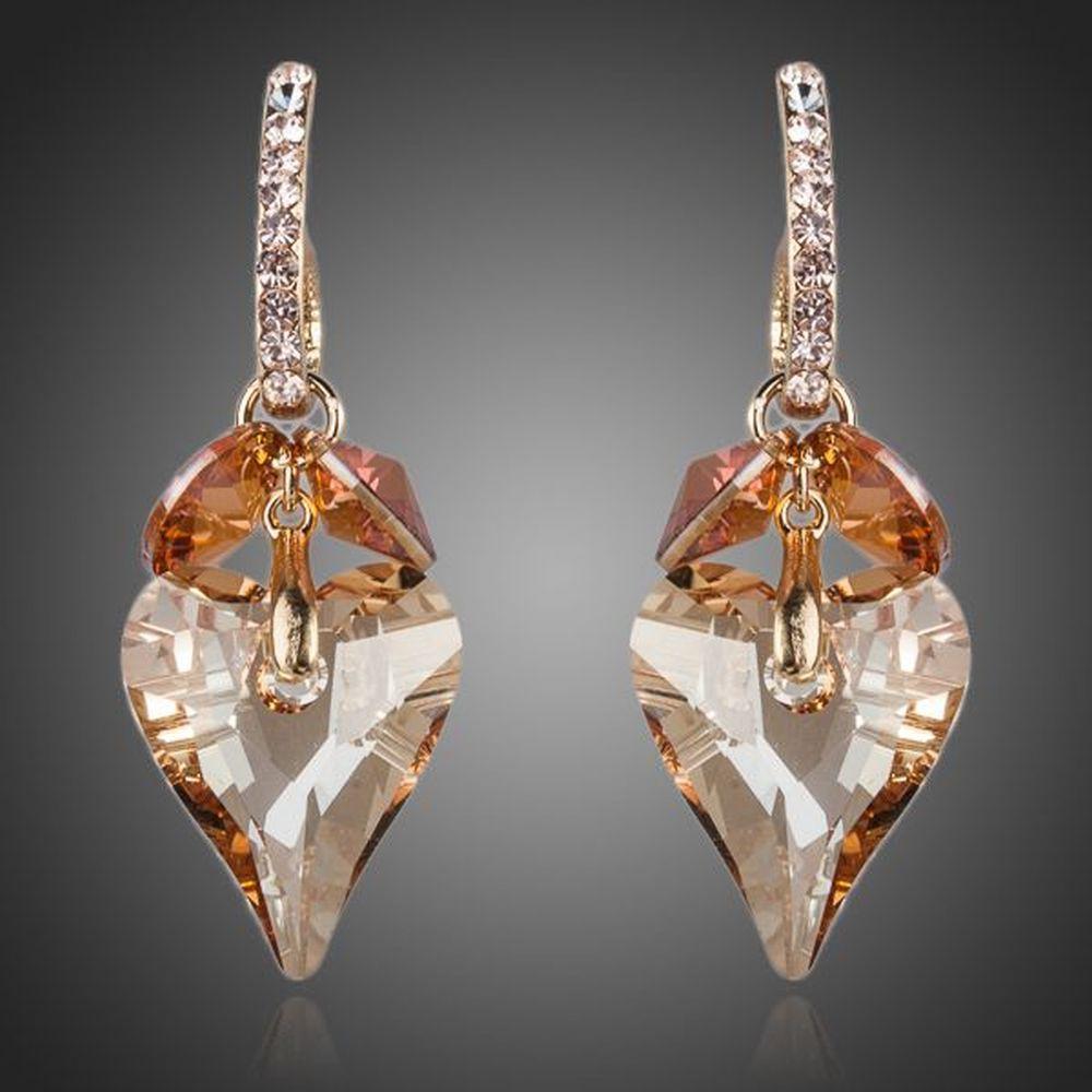 Crystal Caramel Heart Drop Earrings - KHAISTA Fashion Jewellery