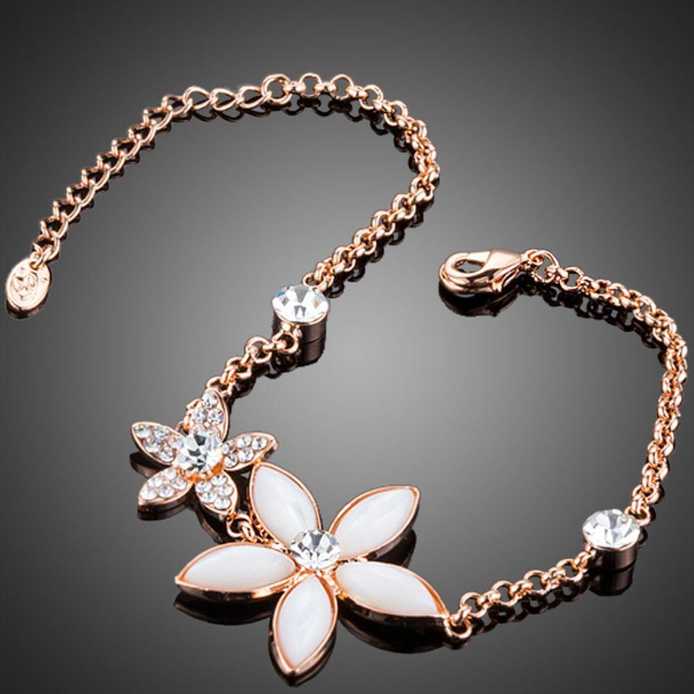 Crystal Flower Link Chain Bracelet - KHAISTA Fashion Jewellery