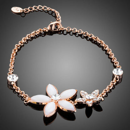 Crystal Flower Link Chain Bracelet - KHAISTA Fashion Jewellery