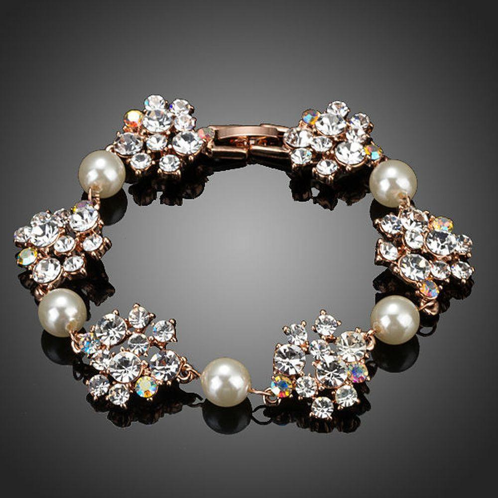 Crystal Flowers with Pearls Bracelet - KHAISTA Fashion Jewellery