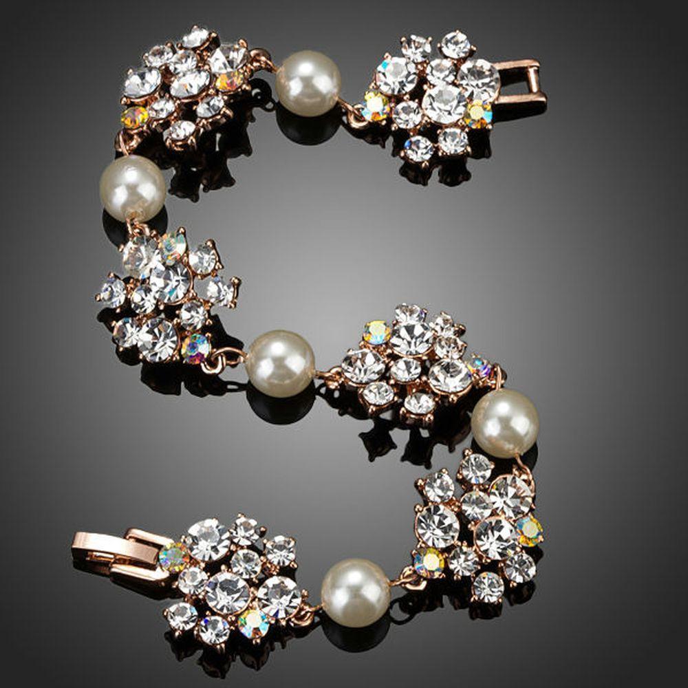 Crystal Flowers with Pearls Bracelet - KHAISTA Fashion Jewellery