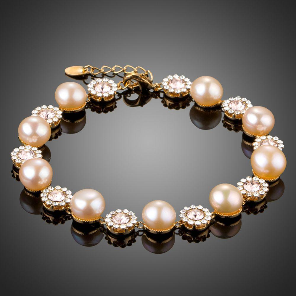 Crystal Flowers with Pearls Chain Bracelet - KHAISTA Fashion Jewellery