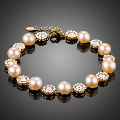 Crystal Flowers with Pearls Chain Bracelet - KHAISTA Fashion Jewellery