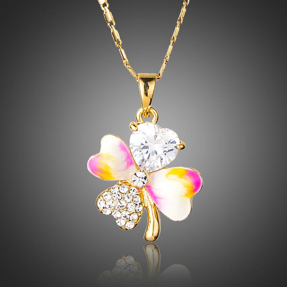 Crystal Leaf Oil Paint Design Necklace KPN0166 - KHAISTA Fashion Jewellery
