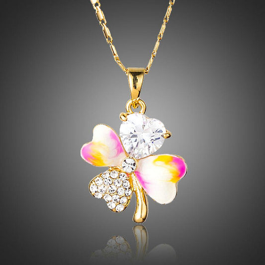 Crystal Leaf Oil Paint Design Necklace KPN0166 - KHAISTA Fashion Jewellery