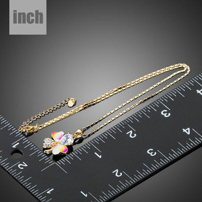 Crystal Leaf Oil Paint Design Necklace KPN0166 - KHAISTA Fashion Jewellery