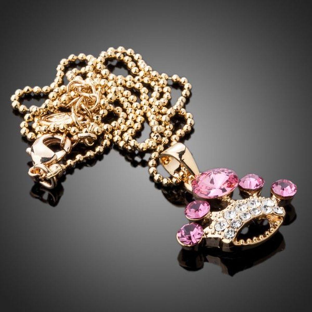 Crystal Pink Crown Necklace - KHAISTA Fashion Jewellery