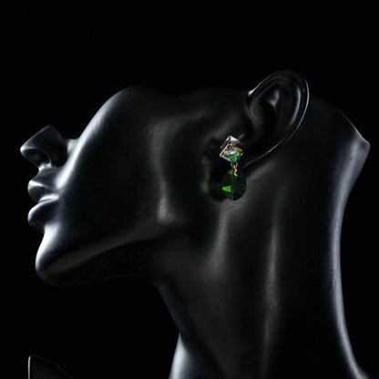 Cube with Green Leaf Drop Earrings - KHAISTA Fashion Jewellery