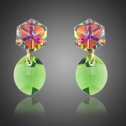 Cube with Green Leaf Drop Earrings - KHAISTA Fashion Jewellery