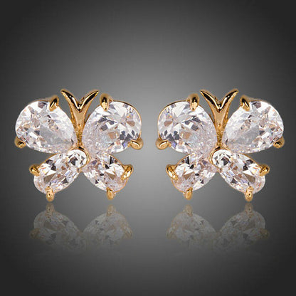 Cubic Zirconia Butterfly Stud Earrings -KPE0142 - KHAISTA Fashion Jewellery